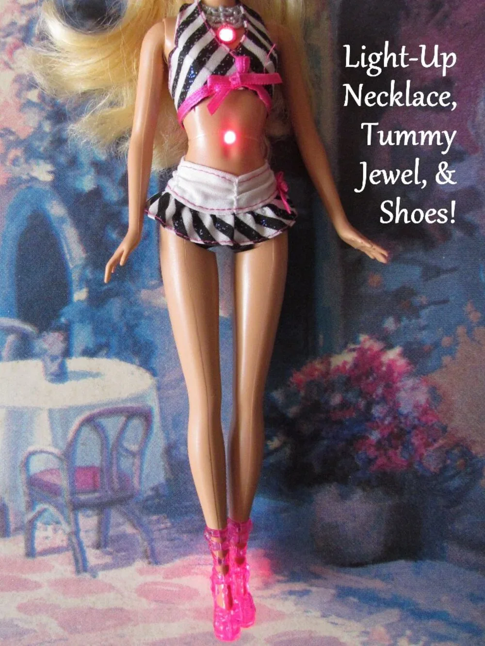 BARBIE LIGHT-UP DOLLS w BELLY BUTTON JEWELS THAT FLASH LIGHT + SHOES & NECKLACE!